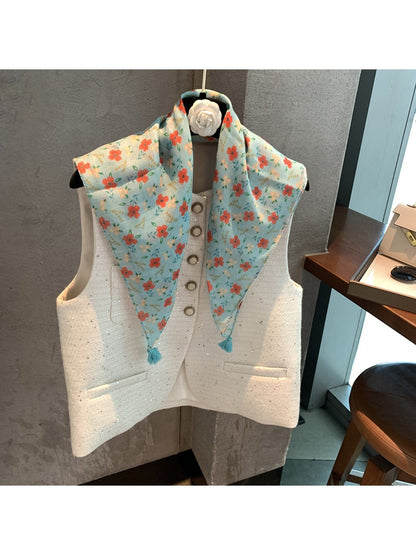 Scarvii - Warm Tone Floral Print Square Scarf