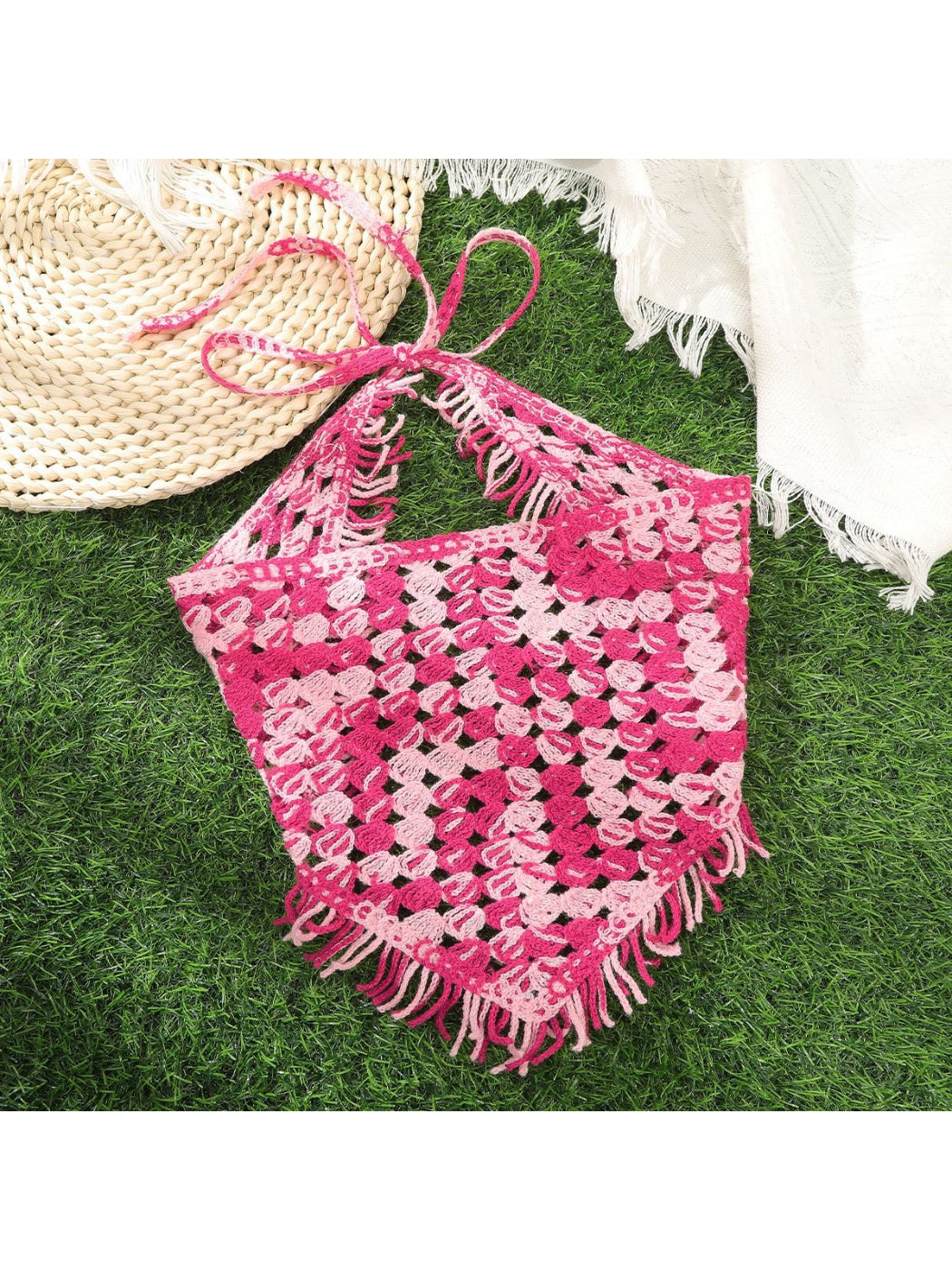 Scarvii Open Knit Fringe Triangle Hair Scarf