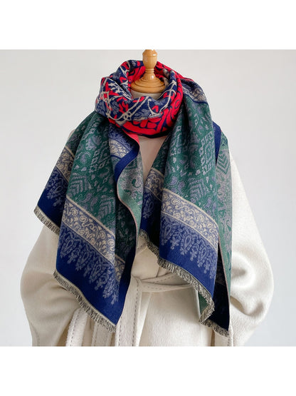 Scarvii - Bright Geometric Print Tassels Wrap Scarf