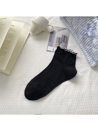 Rufia - Ruffle Cuff Contrast Trim Ankle Socks