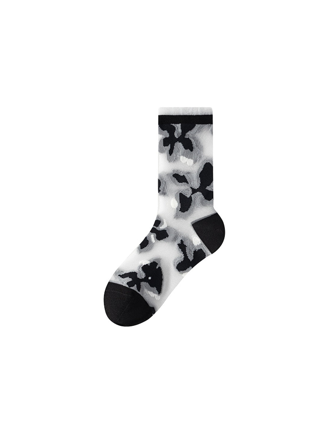 Rufia - Black and White Tones Floral Pattern Crew Socks