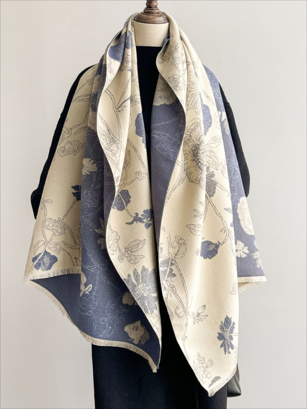 Scarvii - Reversible Vintage Floral-Plant Print Scarf Shawl