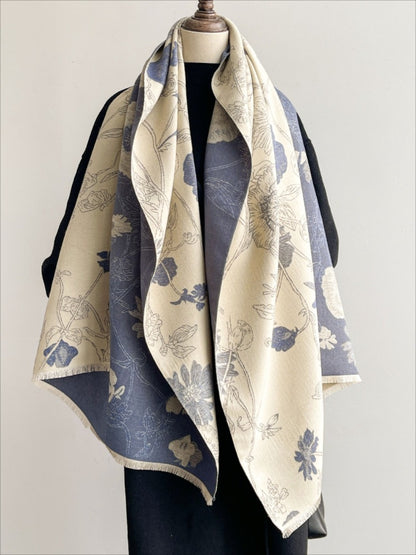 Scarvii - Reversible Vintage Floral-Plant Print Scarf Shawl