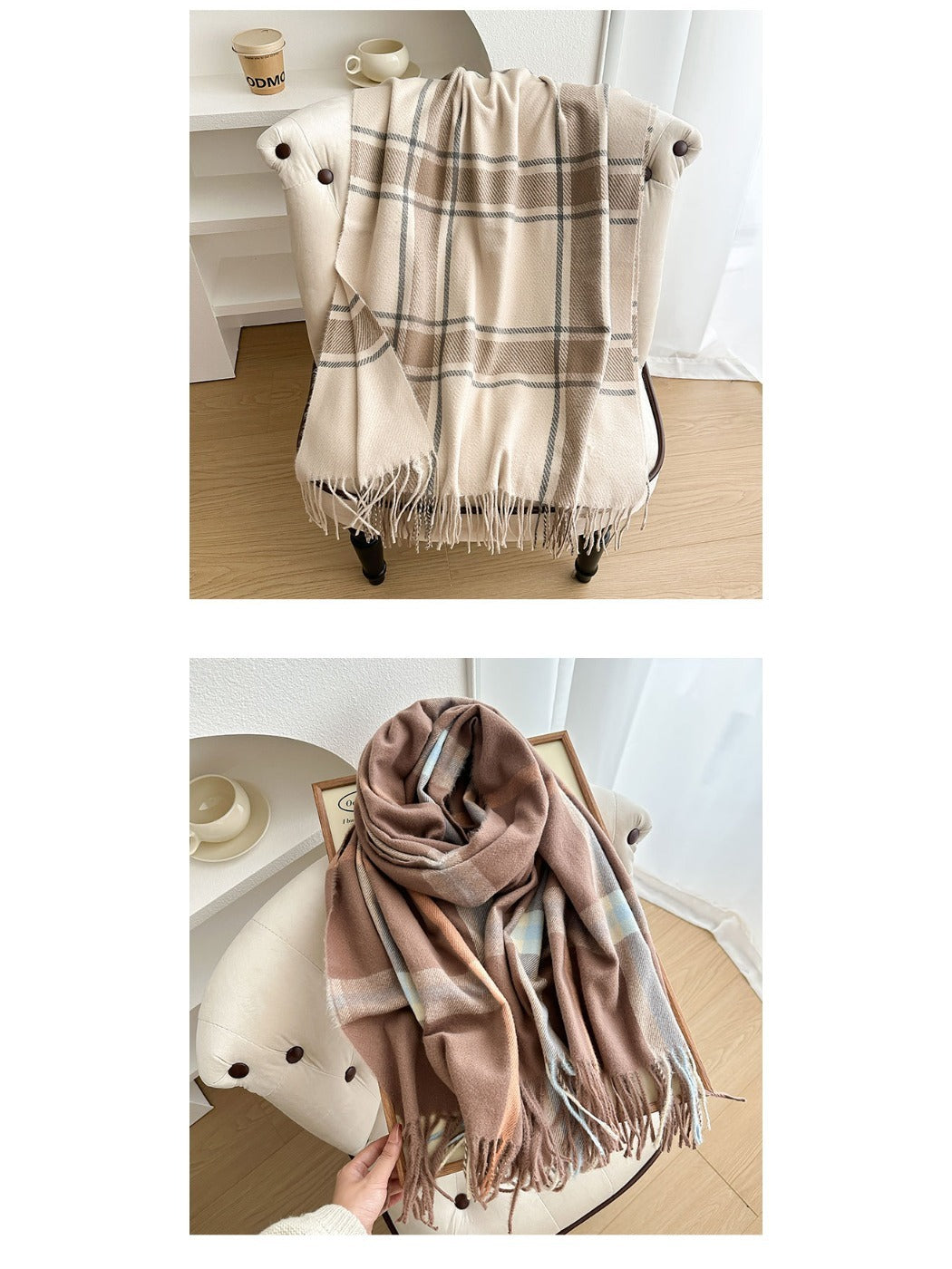 Scarvii - Cozy Plaid Tassel Scarf for Women