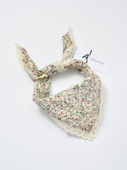 Scarvii - Ditsy Floral Lace Trim Triangle Scarf