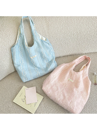 Cosbai Soft Stripe Floral Shoulder Bag shown with strap extended