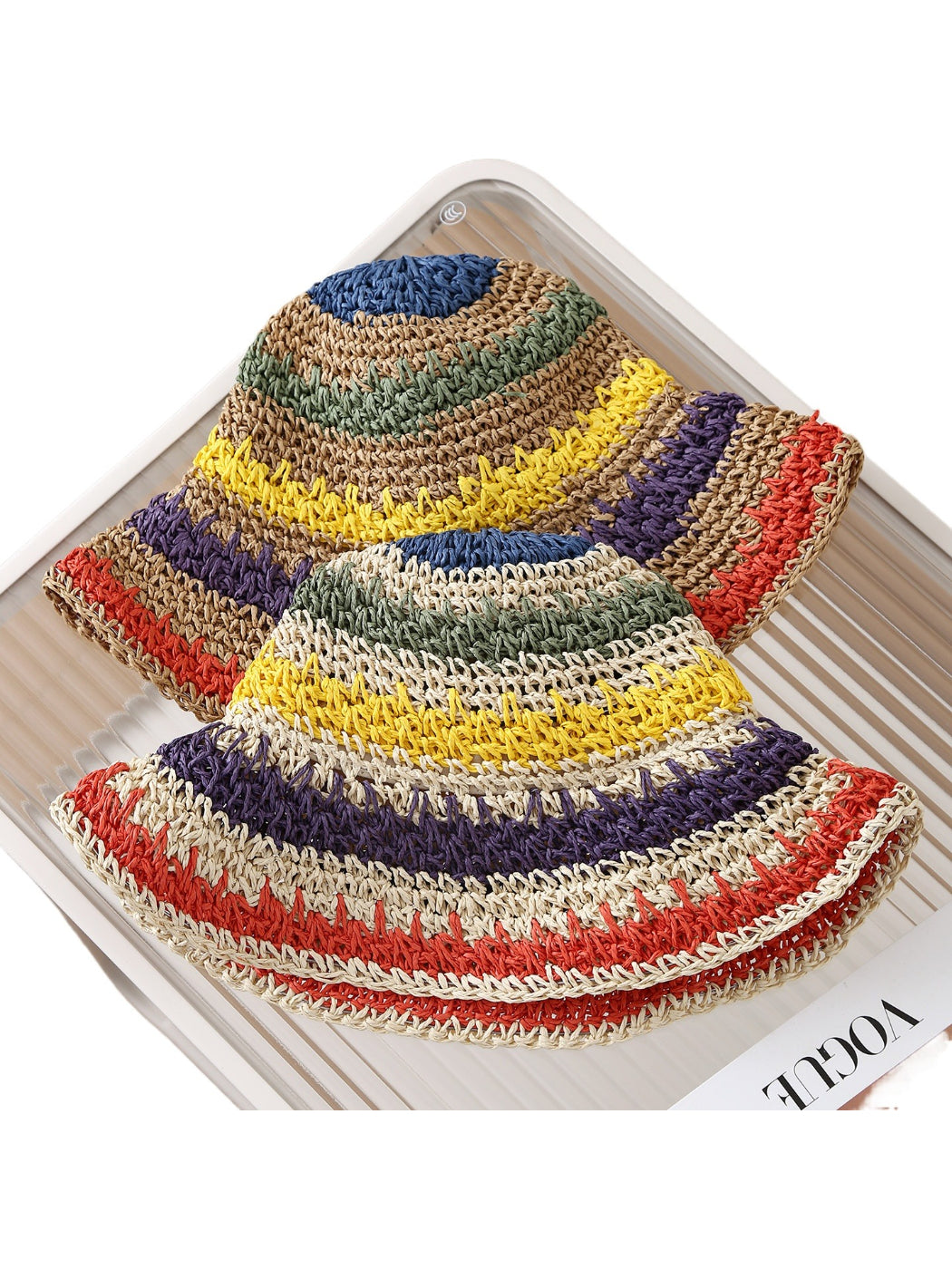 Haila colorblock crochet style bucket hat displayed on a white background
