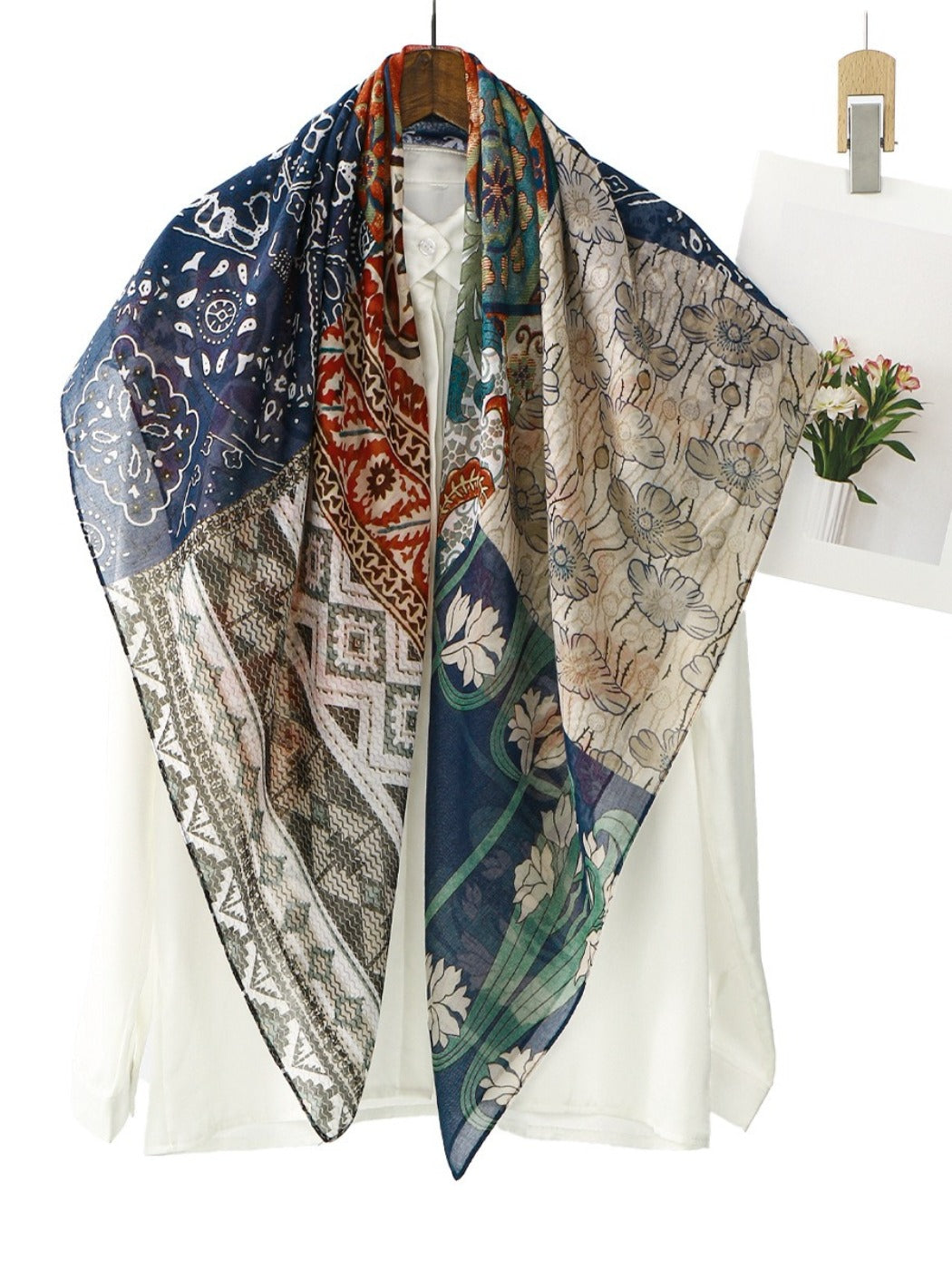 Scarvii - Ethnic Print Square Scarf & Shawl