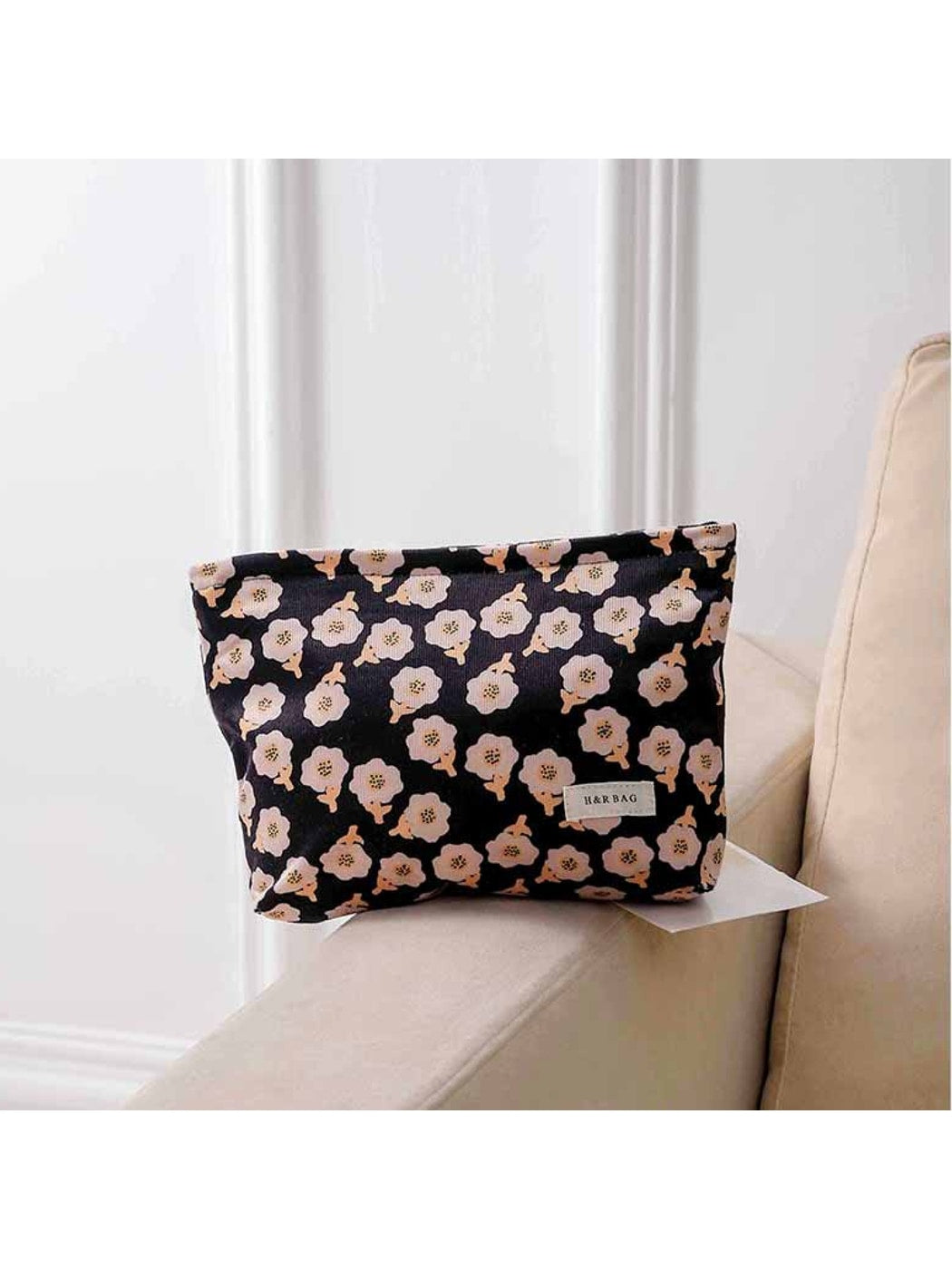 Cosbai - Vintage Floral Print Handheld Makeup Bag