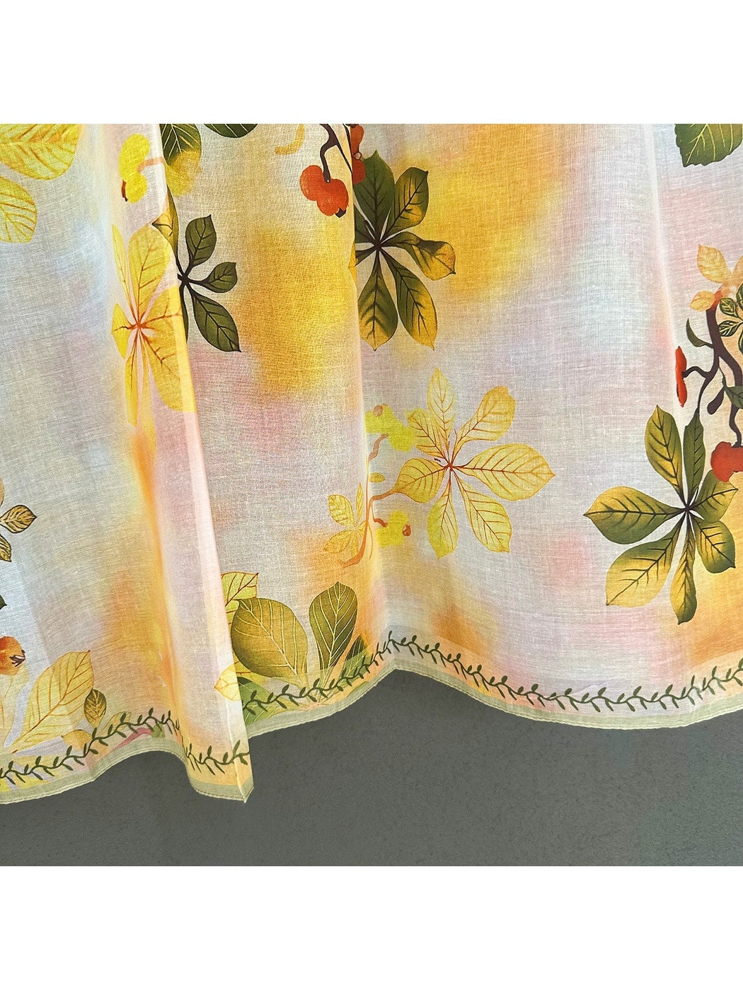 Scarvii - Gradient Yellow Botanical Print Square Scarf