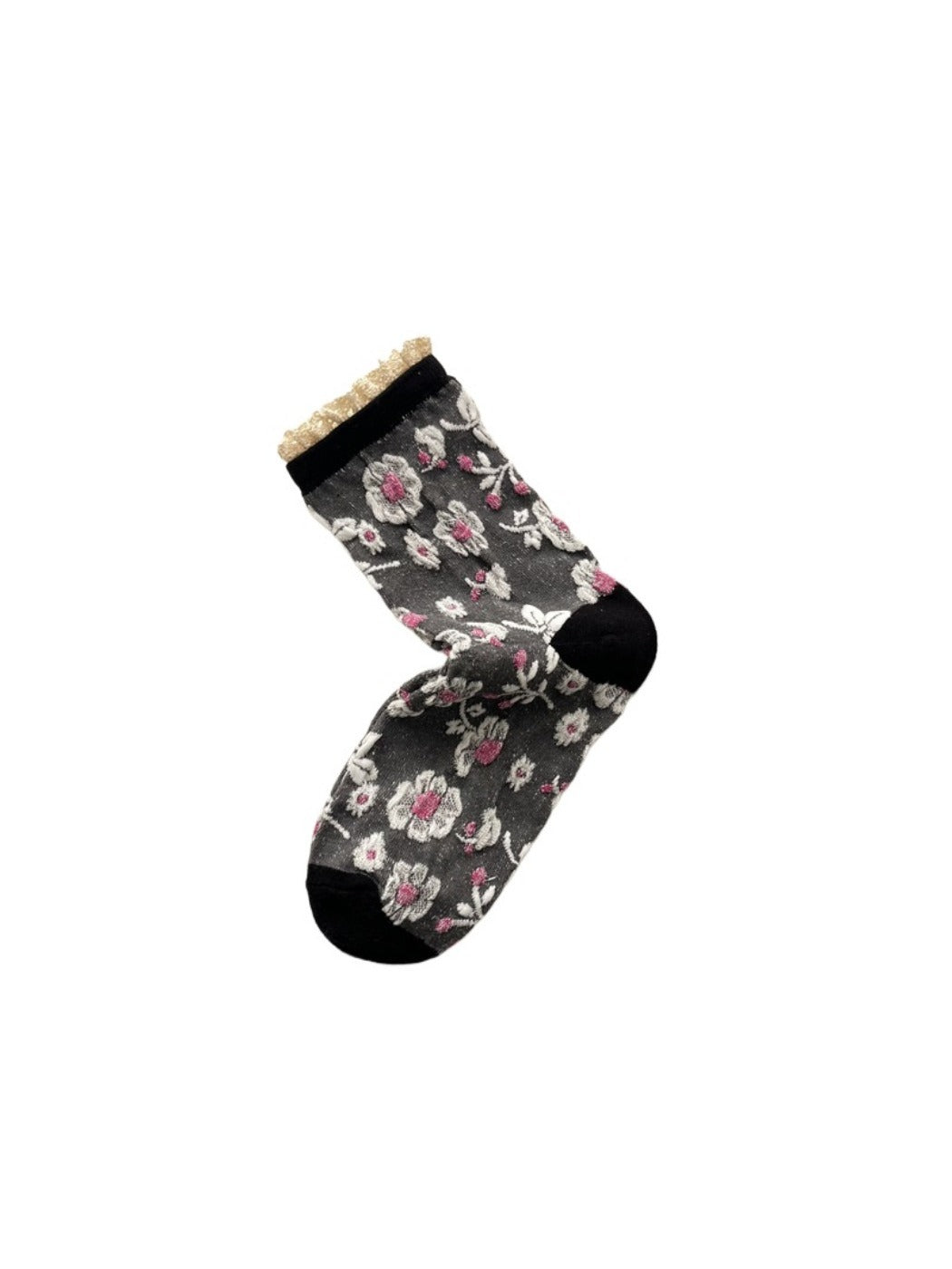 Rufia - Vintage Flower Mid-Calf Socks - Elegant & Chic