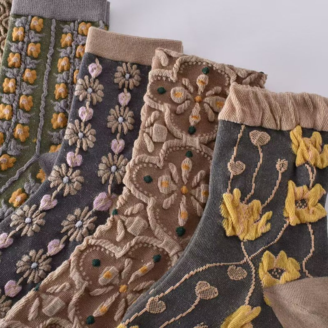 Rufia - Floral Knit Socks - Vintage & Stretchy