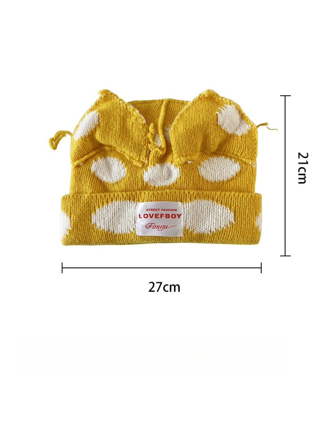 Haila Polka Dots Cat-Ear Knitted Beanie color options including Yellow, Red, Black
