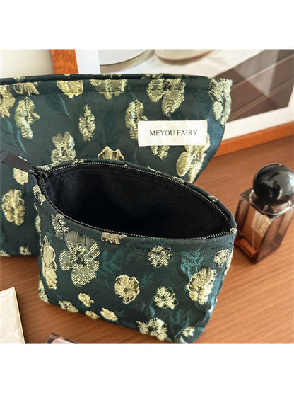 Side view of Cosbai floral makeup pouch highlighting thickness