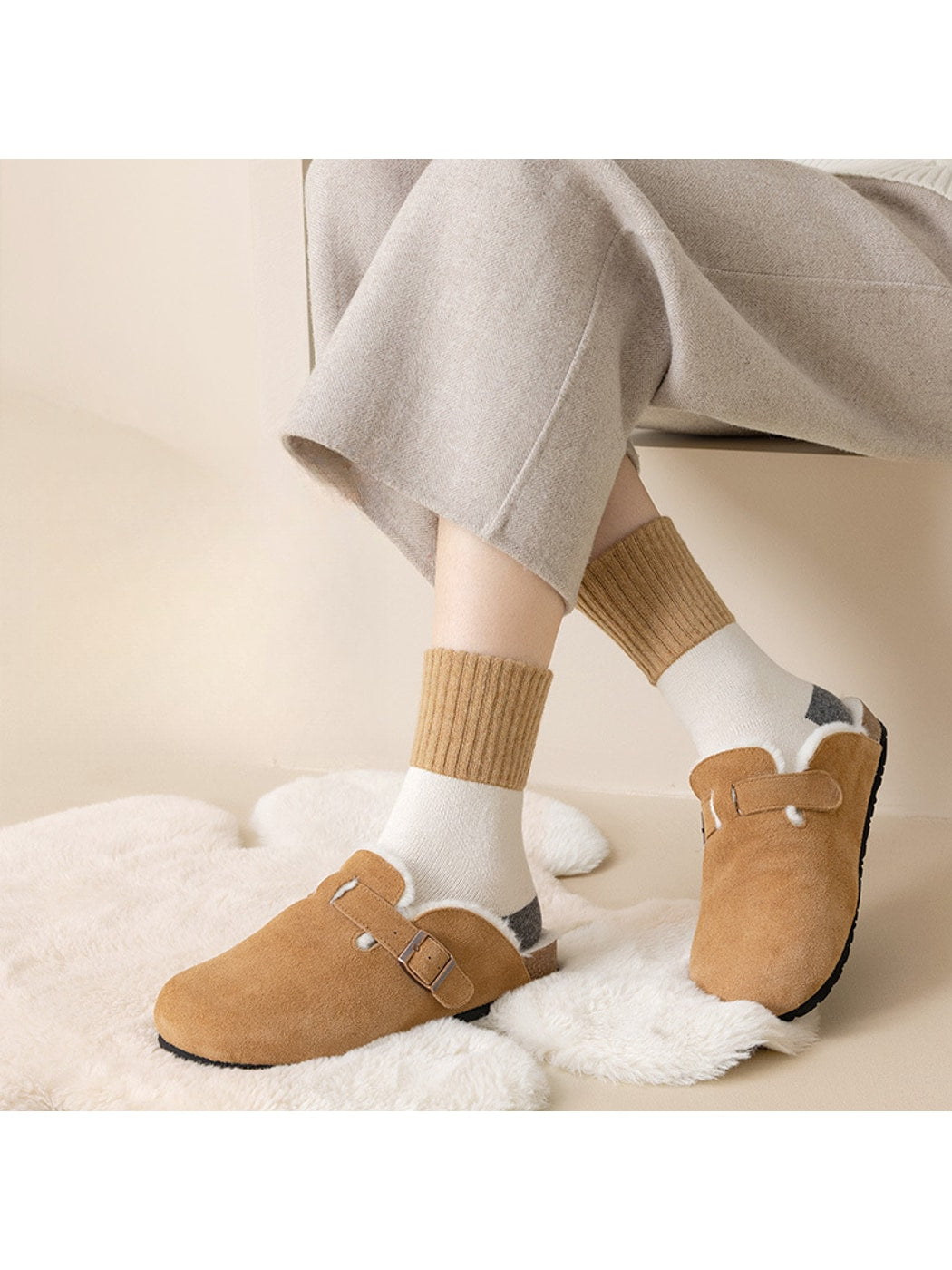 Rufia - Retro Earth Tone Color Block Crew Socks