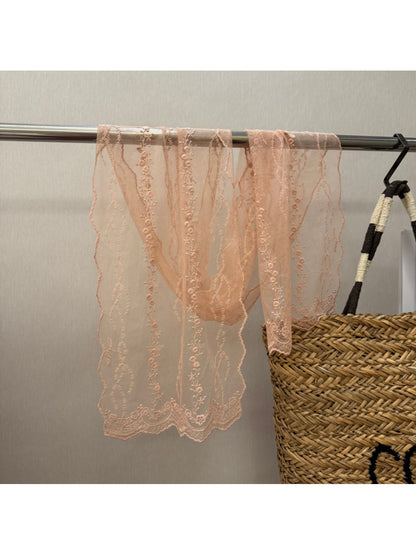 Scarvii - Floral Embroidered Lace Detail Long Scarf