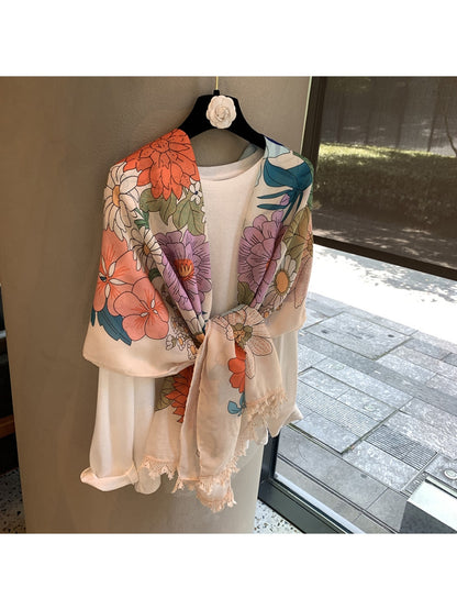 Scarvii - Floral Print Draped Layering Shawl Scarf