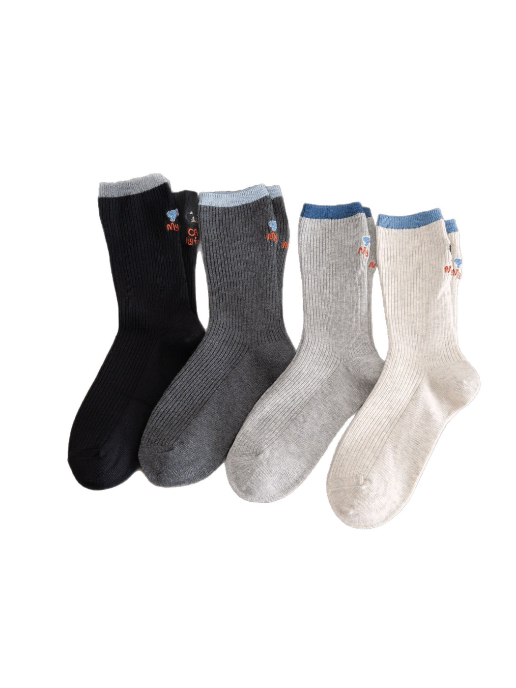 Rufia – Color-Block Cat & Fish Embroidery Socks