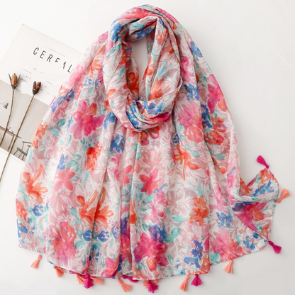 Floral scarf styled drape view