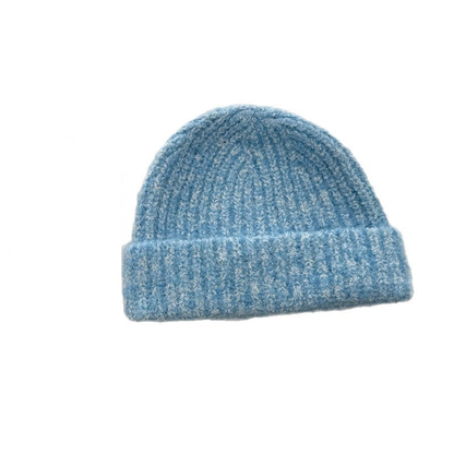 Light Blue textured fleck knit beanie on a white background