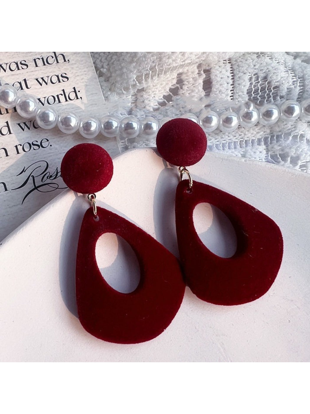 Earwish - Velvet Look Hollow Drop Earrings