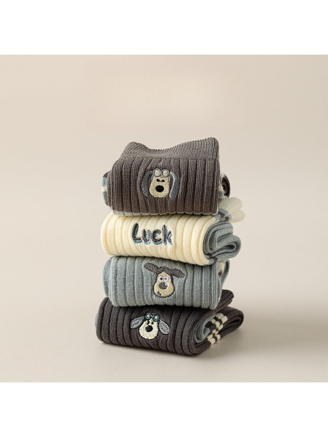 Rufia - Winter Mid-Calf Socks with Puppy & Letter Embroidered