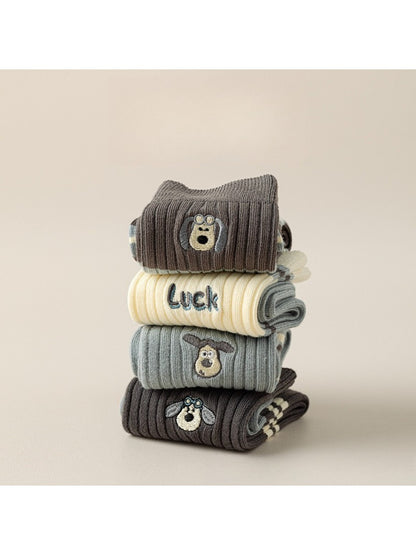 Rufia - Winter Mid-Calf Socks with Puppy & Letter Embroidered