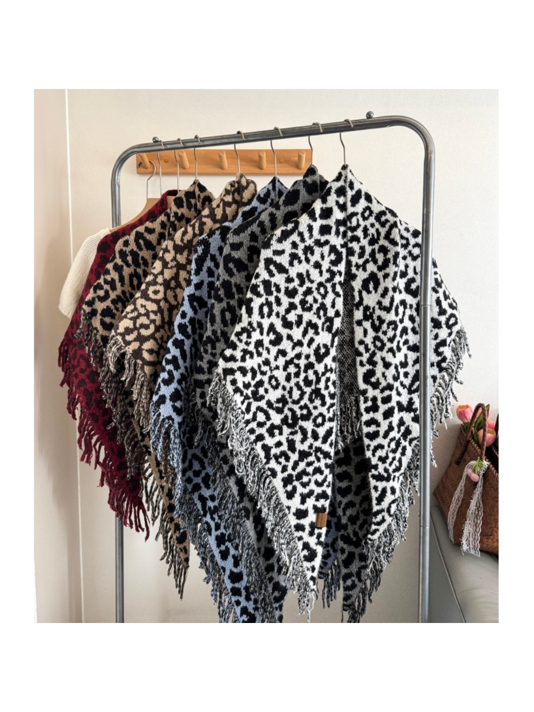 Scarvii - Leopard Print Fringe Triangle Scarf