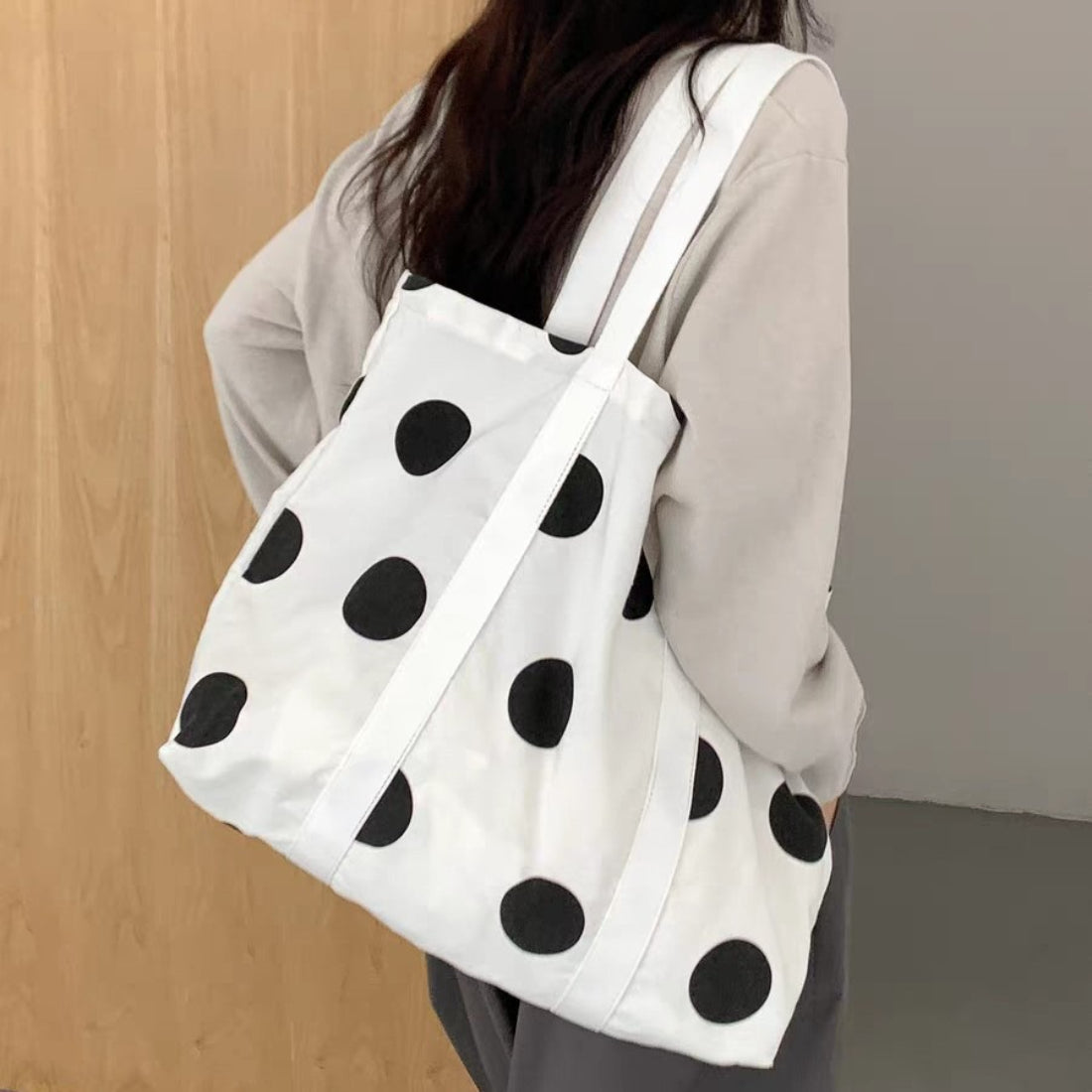 Cosbai Bold Dot Print shopper tote bag displayed on a white background