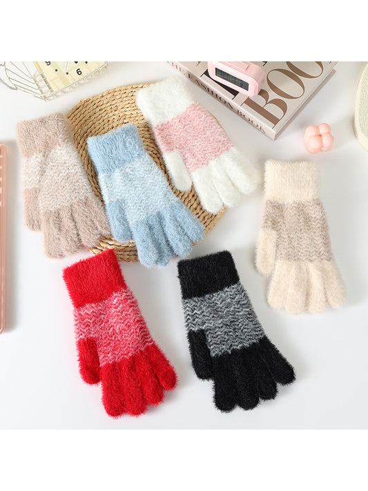 Gloving - Women's Fuzzy Colorblock Knit Winter Gloves