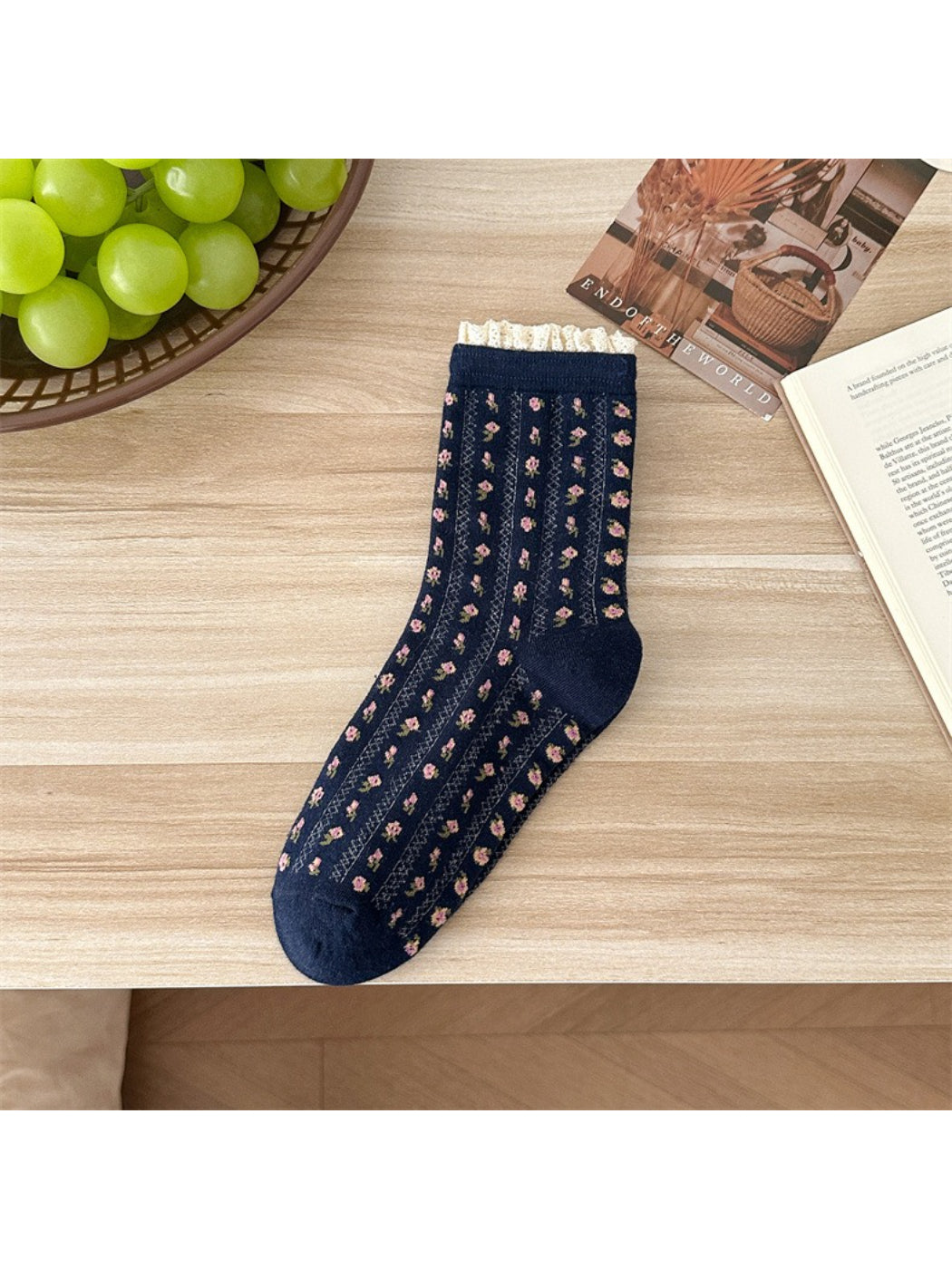 Rufia - Dainty Blossom Lace Accent Crew Socks