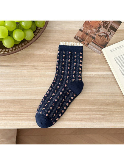 Rufia - Dainty Blossom Lace Accent Crew Socks