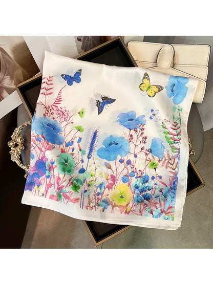 Scarvii - Retro Butterfly Floral Neck Square Scarf