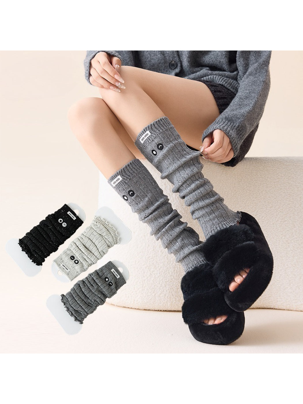 Rufia - Cute Face Slouchy Knit Winter Leg Warmers