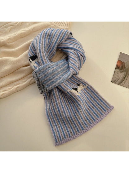 Scarvii - Striped Knit Scarf With Sheep