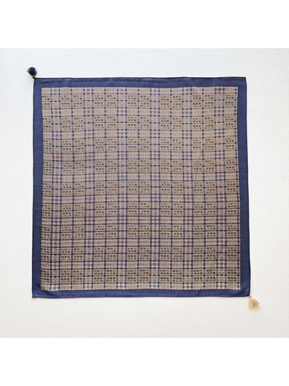 Scarvii - Vintage Check Print Border Tassel Square Scarf