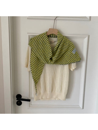 Scarvii - Textured Stripe Triangle Knit Scarf
