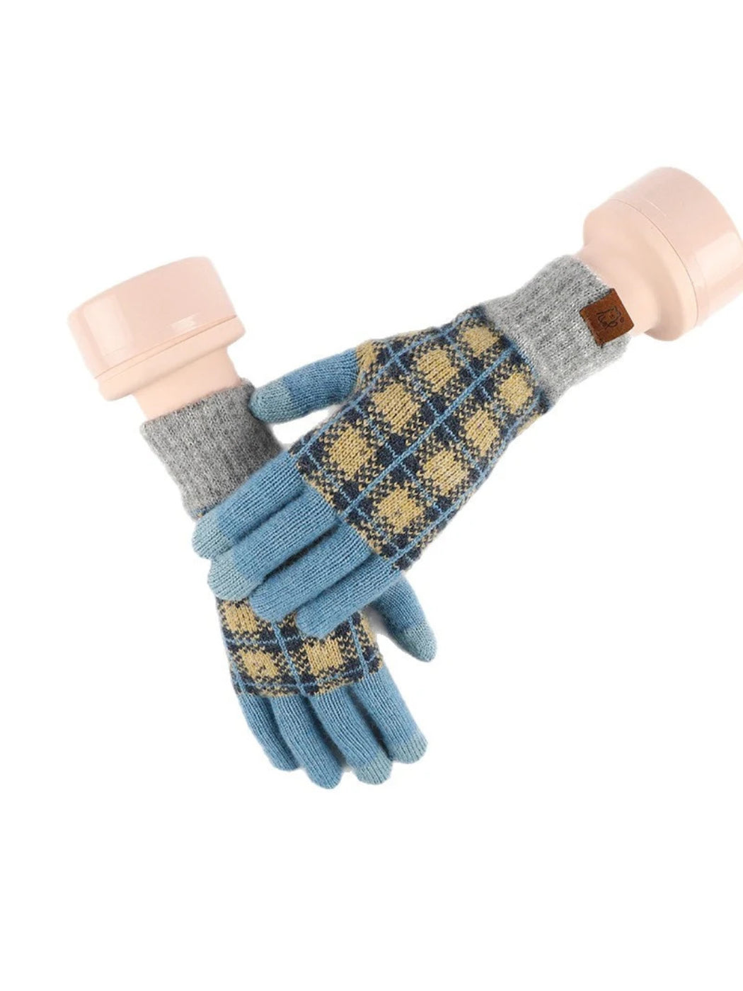 Gloving - Colorblock Plaid Knit Winter Gloves