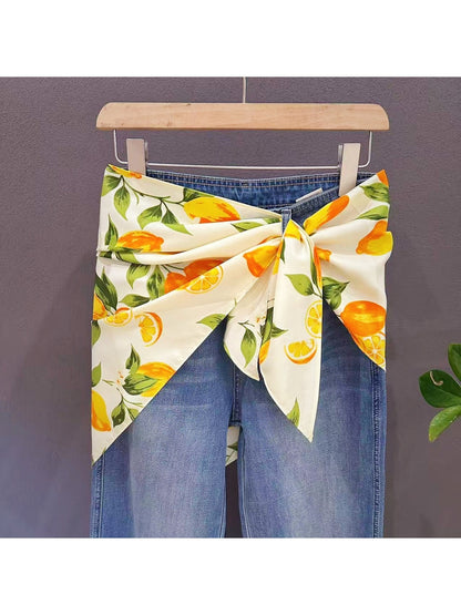 Scarvii - Lemon and Leaf Printed Triangle Scarf