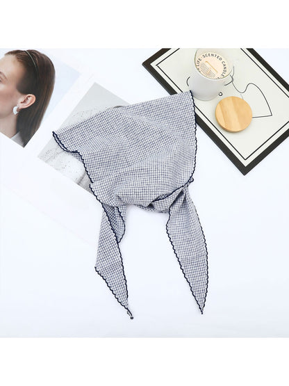 Scarvii - Gingham Triangle Head Scarf with Lettuce Edge