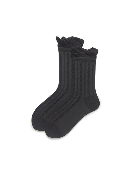 Rufia - Cable Knit Frill Cuff Crew Socks