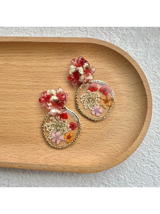 Earwish - Vintage Red Flower Earrings