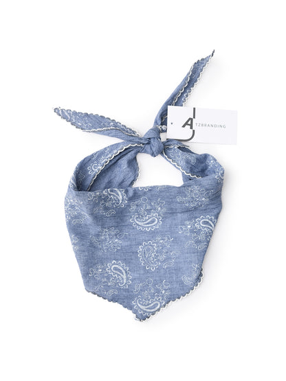 Blue Scarvii Paisley Print Triangle Scarf with Lace Edge