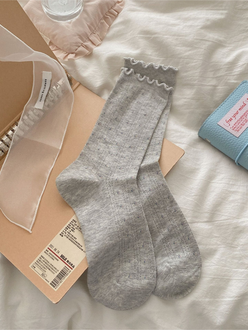 Rufia Ruffle Mesh Dot Mid Calf Socks color options