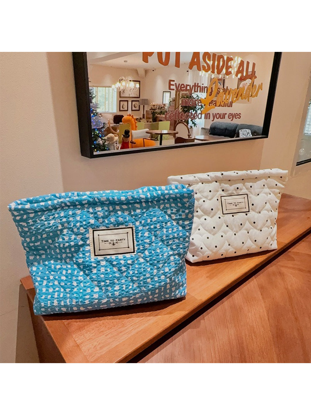 Cosbai - Quilted Heart Pattern Cosmetic Pouch