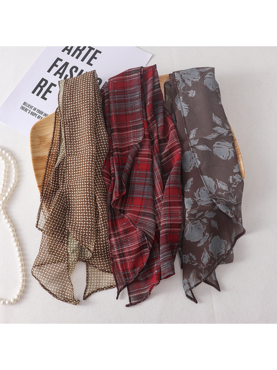 Scarvii - Plaid Printed Long Narrow Scarf