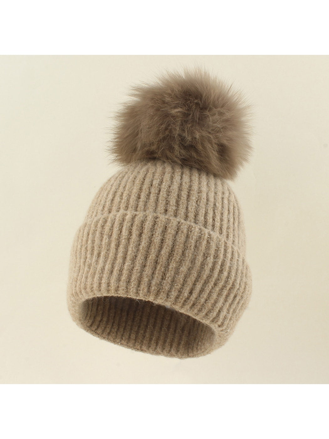 Haila - Brimless Ribbed Pom Pom Winter Knit Beanie