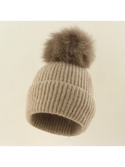 Haila - Brimless Ribbed Pom Pom Winter Knit Beanie
