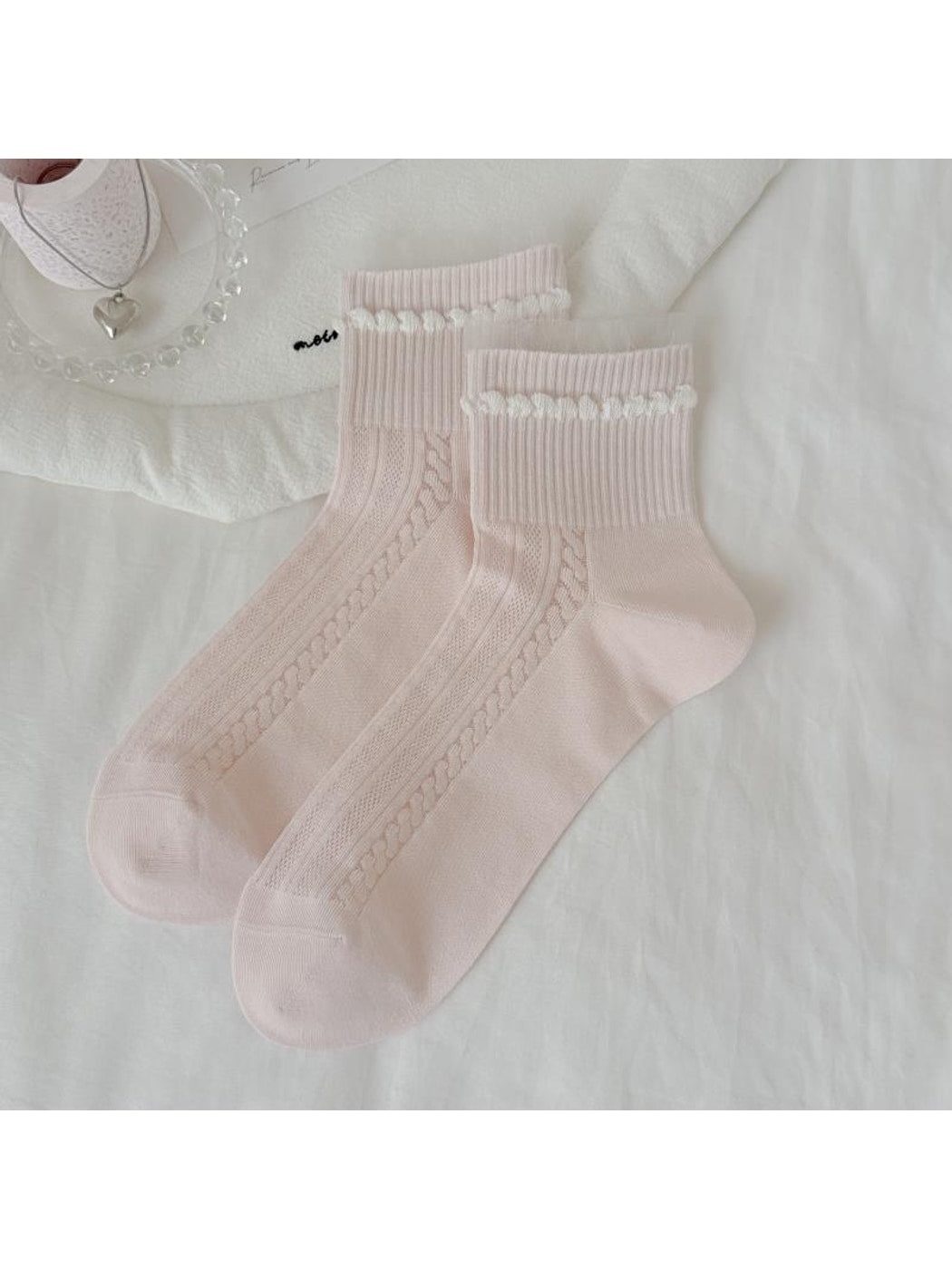 Rufia - Pastel Openwork Ruffle Crew Socks