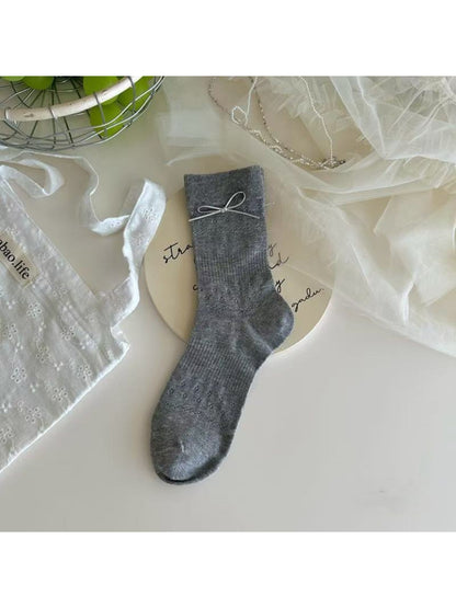 Rufia - Soft Lace Knit Bow Crew Socks